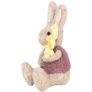 Clayre & Eef Deko-Kaninchen mit Blume Beige Violett...