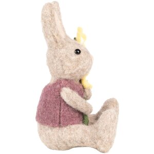 Clayre & Eef Iepure decorativ cu flori bej violet 10x10x19 cm