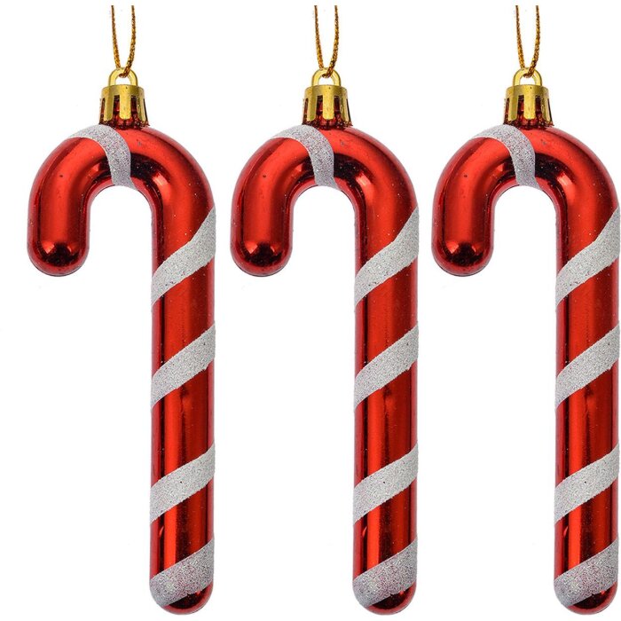 Clayre & Eef 66118 Pandantiv Candy Cane Set 3 Roșu-alb 4x1x13 cm