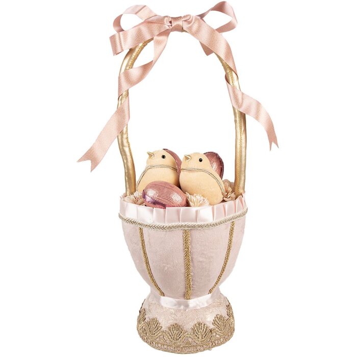 Clayre & Eef Coș decorativ roz Ø20x47 cm Stil rustic cu fundițe Puișori