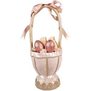 Clayre & Eef Coș decorativ roz Ø20x47 cm Stil rustic cu fundițe Puișori