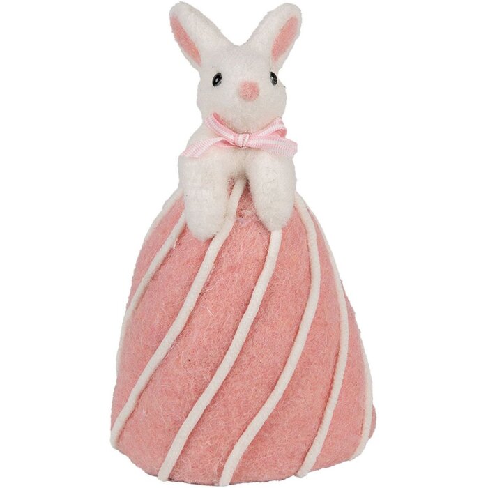 Clayre & Eef Iepure decorativ alb roz Ø8x14cm stil rural textil plastic