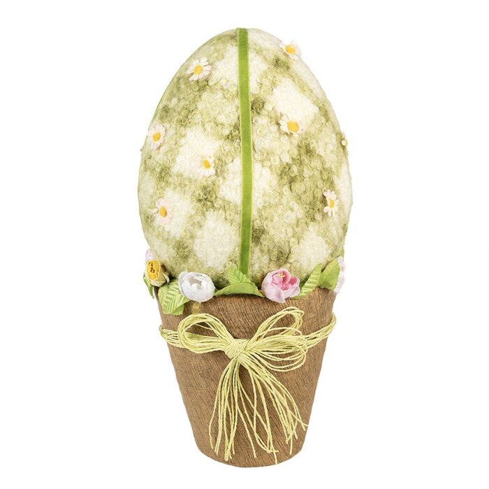 Clayre & Eef ou decorativ stil țară verde în carouri Ø20x43cm cu ghiveci de flori