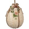 Clayre & Eef Decorațiune suspendată Egg Beige Ø 20x29 cm cu flori și panglică de iută