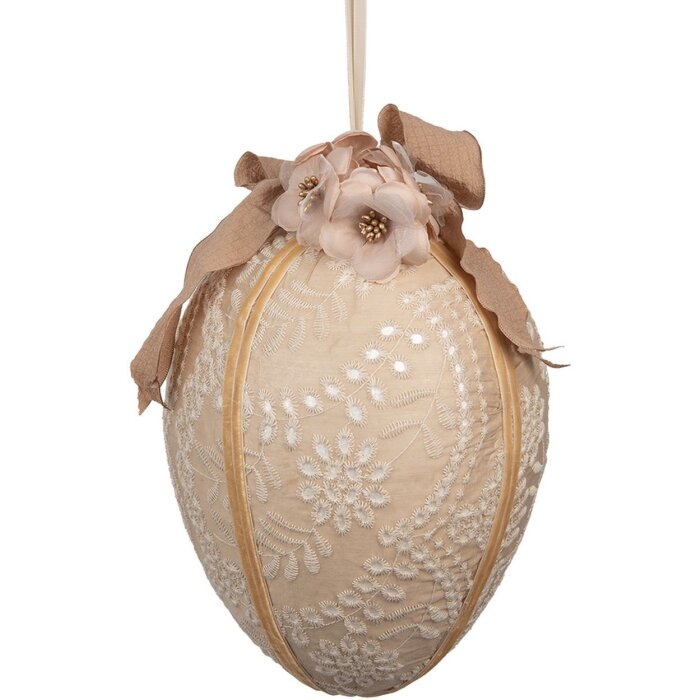 Clayre & Eef Hanging Egg Ø 20x28 cm Bej Vintage Deco cu dantelă și flori