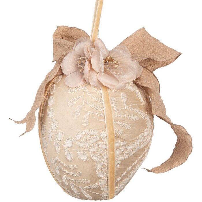 Clayre & Eef 65952 Deko Hänger Ei Textil Beige Ø11x17cm Vintage Stil