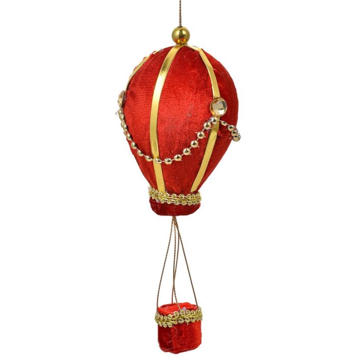 Clayre & Eef Cârlig pentru decorațiuni de Crăciun balon cu aer cald roșu auriu Ø 8x20 cm