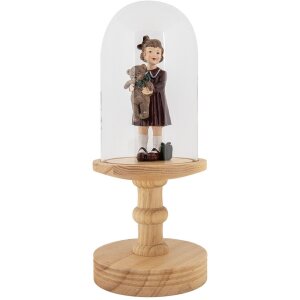 Clayre & Eef Glasglocke Holzsockel Ø14x34cm Transparent Braun Landhausstil