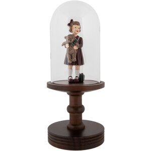 Clayre & Eef Glasglocke Holzsockel Ø14x34cm Transparent Braun Landhausstil