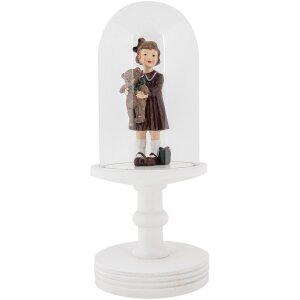 Clayre & Eef borcan clopot din sticlă Ø14x34cm alb stil țară cu bază din lemn