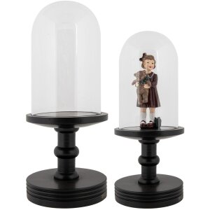 Clayre & Eef 6GL5059Z Borcan clopot din sticlă Ø14x34cm negru transparent