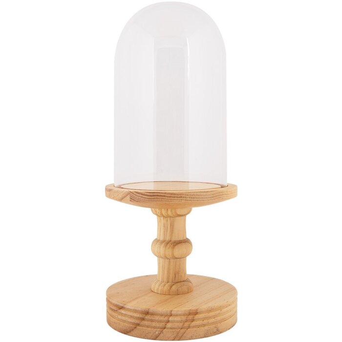 Clayre & Eef borcan clopot din sticlă cu bază din lemn Ø17x40cm transparent maro stil țară