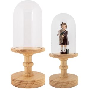 Clayre & Eef borcan clopot din sticlă cu bază din lemn Ø17x40cm transparent maro stil țară