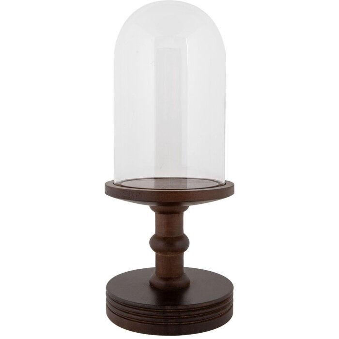 Clayre & Eef sticlă clopot borcan bază de lemn Ø17x40cm stil țară sticlă maro