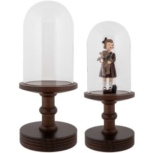 Clayre & Eef sticlă clopot borcan bază de lemn Ø17x40cm stil țară sticlă maro