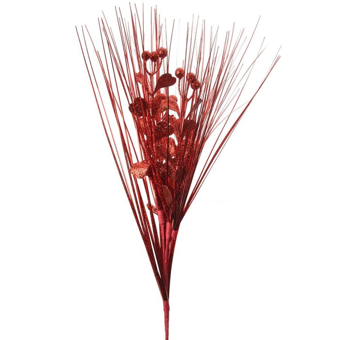 Clayre & Eef Creangă decorativă roșie 78?cm Glitter Plantă artificială pentru decorațiuni festive