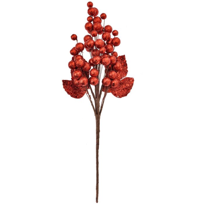 Clayre & Eef 66153R Creangă decorativă roșu-maro 8x6x34 cm Decorațiune de Crăciun