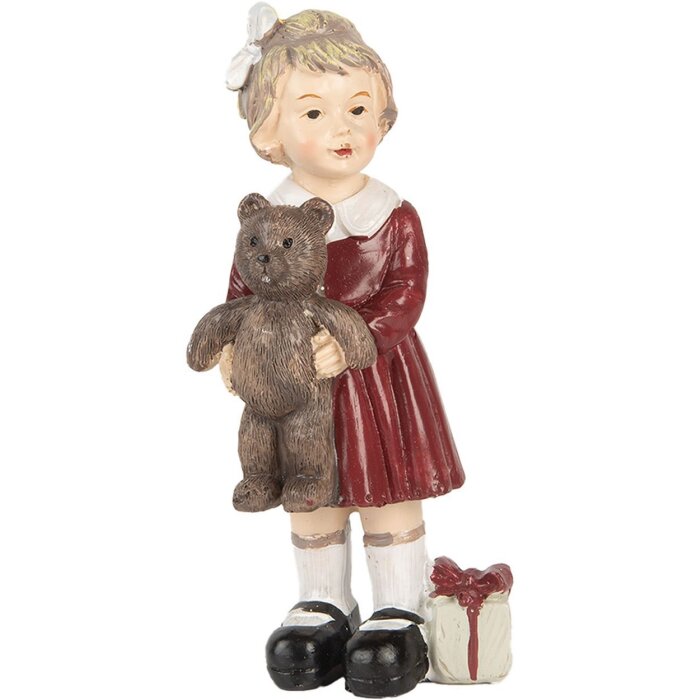 Clayre & Eef Decorațiune copil cu ursuleț de pluș roșu maro 6x4x13 cm