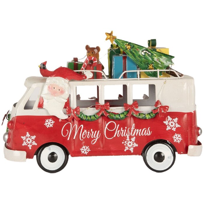 Clayre & Eef 6Y5855 Model autobuz LED roșu alb 31x15x21 cm Funcționează cu baterie