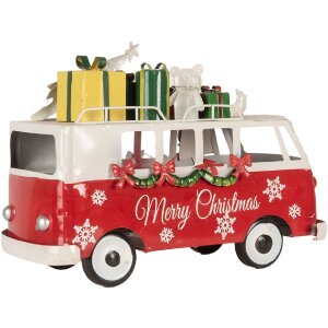 Clayre & Eef 6Y5855 Model autobuz LED roșu alb 31x15x21 cm Funcționează cu baterie