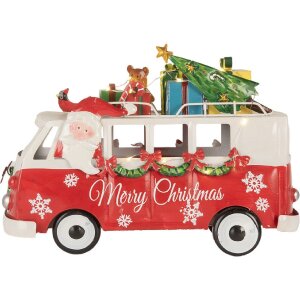 Clayre & Eef 6Y5855 Model autobuz LED roșu alb 31x15x21 cm Funcționează cu baterie