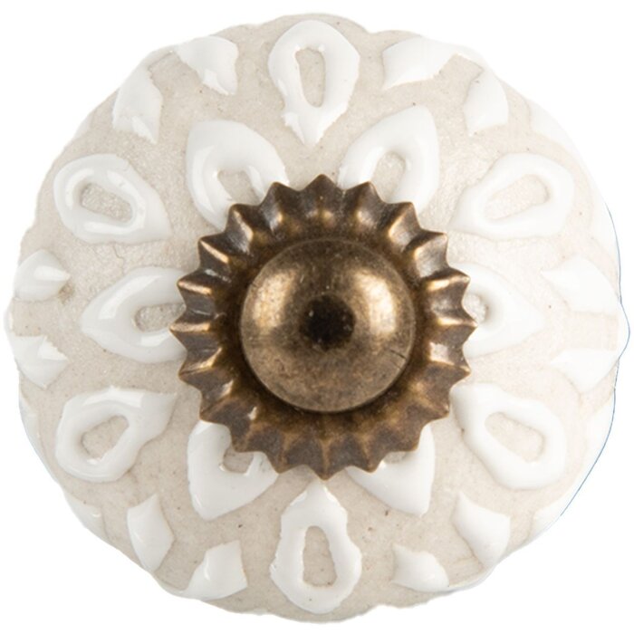 Clayre & Eef Buton ușă ceramică alb gri Ø3cm Boho Style Vintage Design