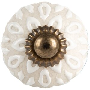 Clayre & Eef Buton ușă ceramică alb gri Ø3cm...