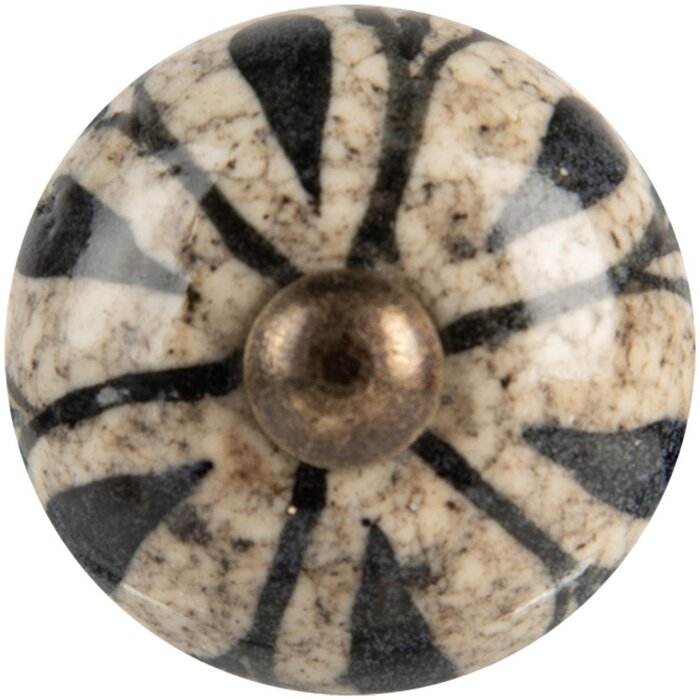 Clayre & Eef 66042 Buton de ușă ceramic gri negru Ø 3x3 cm