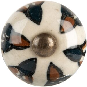 Clayre & Eef Türknopf Keramik Ø 3x3 cm Beige Schwarz Vintage