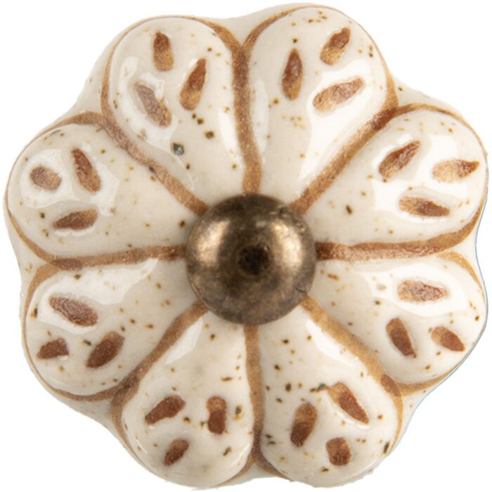 Clayre & Eef Buton ușă ceramică bej maro Ø4x3cm Boho stil vintage