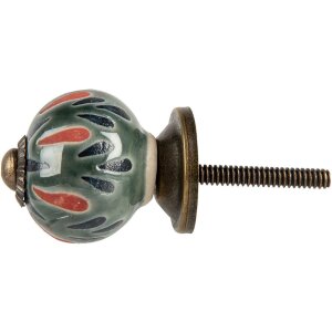 Clayre & Eef buton ușă ceramică Ø 3x3 cm boho verde portocaliu floral