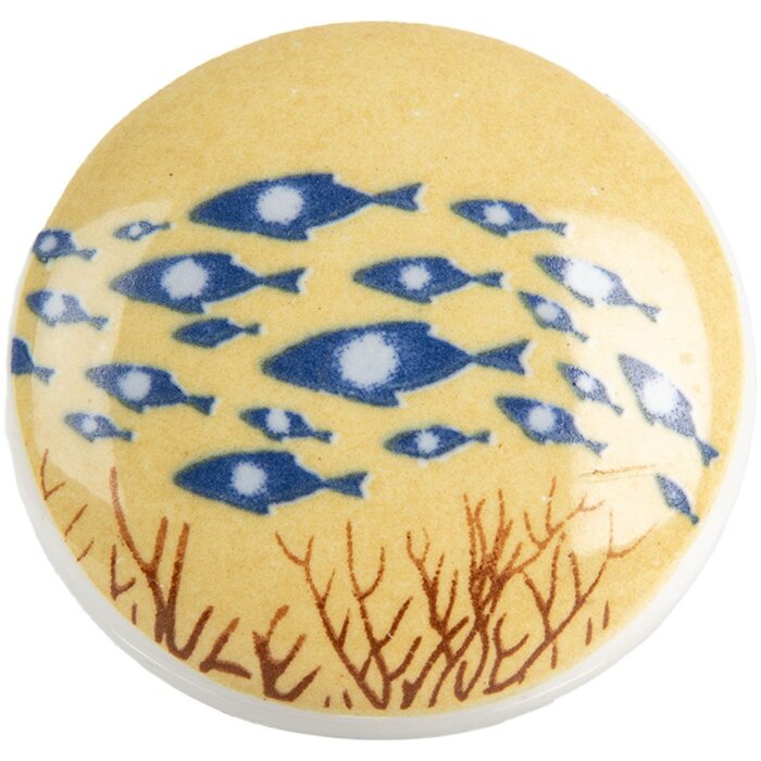 Clayre & Eef mâner ușă ceramică alb albastru Ø 4x2 cm motiv pește