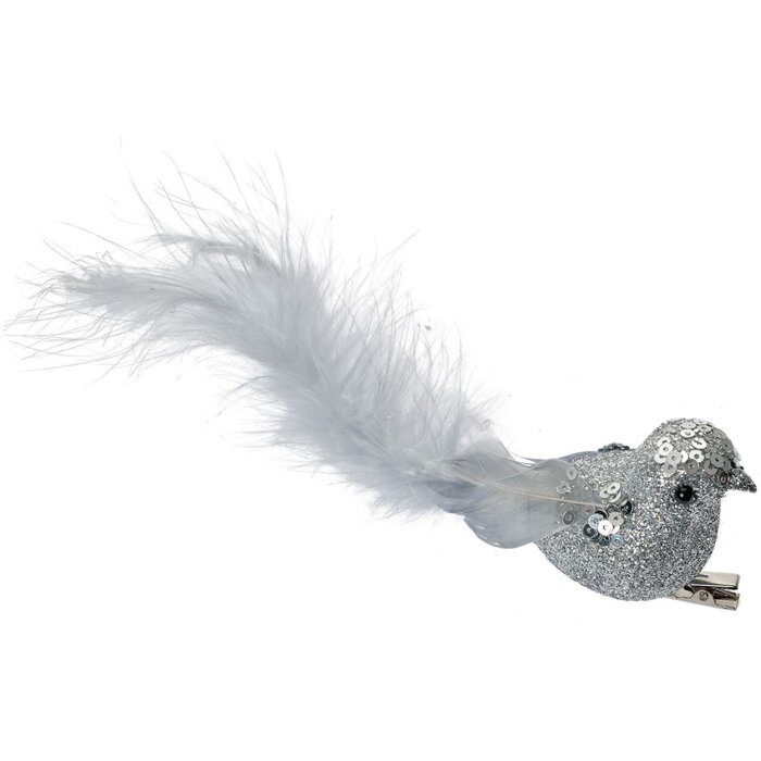 Clayre & Eef 66137 Deko Vogel Set 3 silber mit Federn 12x3x4 cm Clip