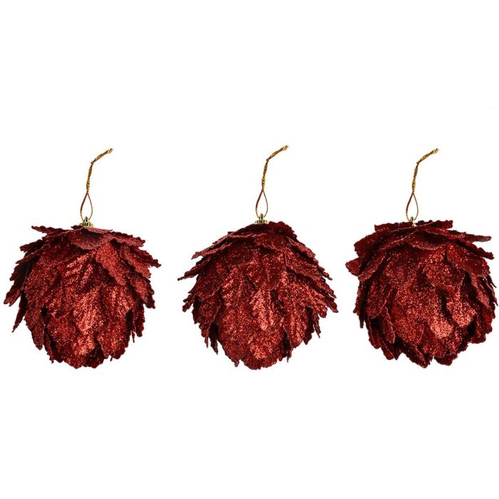 Clayre & Eef Decorațiuni de Crăciun flori roșii set de 3 Ø 8x8 cm plastic