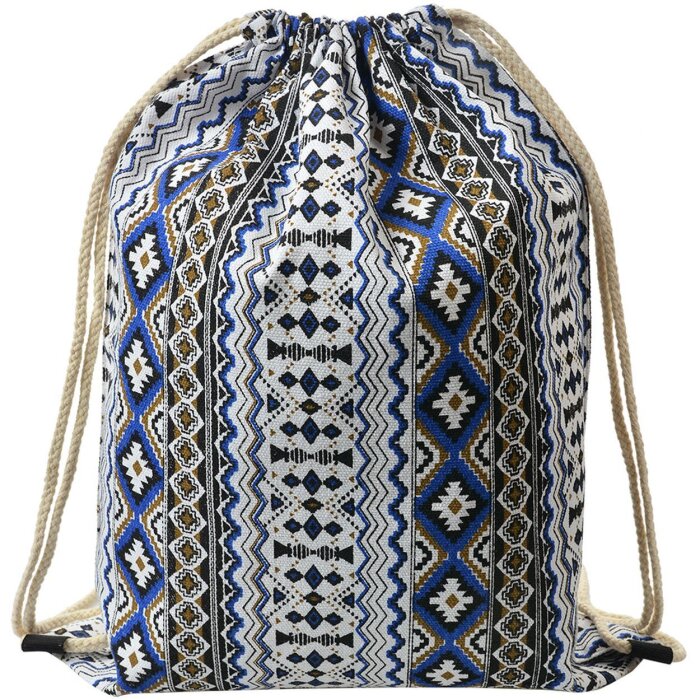 Juleeze JZBG0308 Rucsac Alb Albastru 34x1x43 cm Ethno Design Drawstring