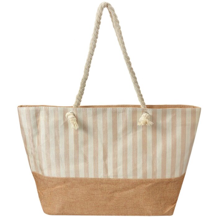 Juleeze JZBG0317 Geantă maro bej 55x1x36 cm dungă aspect bumbac mânere