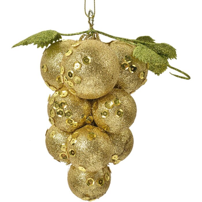 Clayre & Eef Decor de Crăciun auriu 10x10x15 cm cu sclipici și umeraș