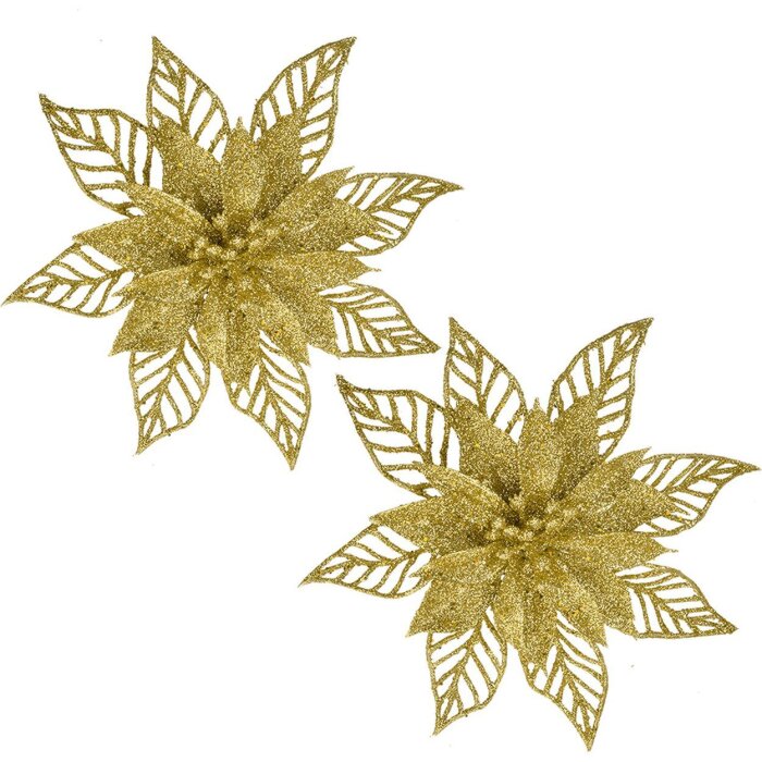Clayre & Eef Decorațiuni de Crăciun flori aurii Ø15cm set de 2 sclipici din plastic