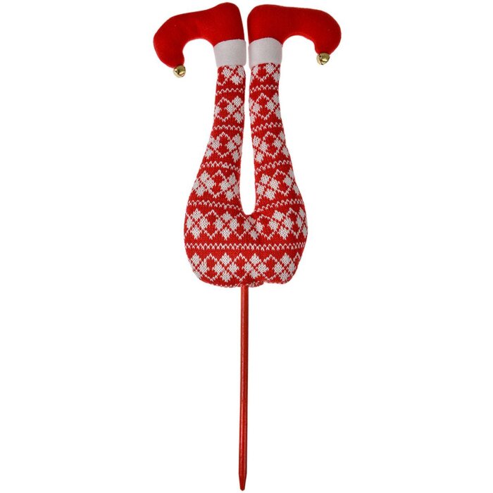 Clayre & Eef 66193 Picioare de elf de Crăciun Roșu Alb 19x4x50 cm Decorațiune de Crăciun