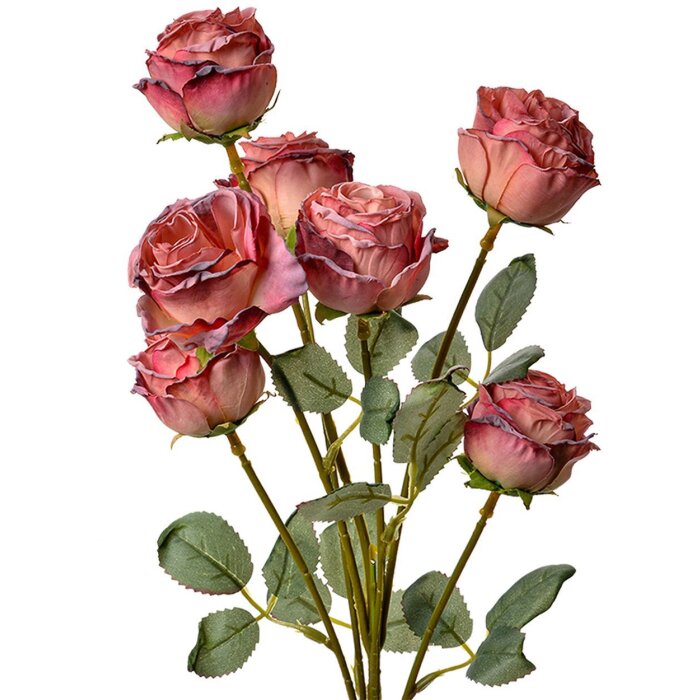 Clayre & Eef ramură decorativă petale de trandafir roz verde 55cm plastic