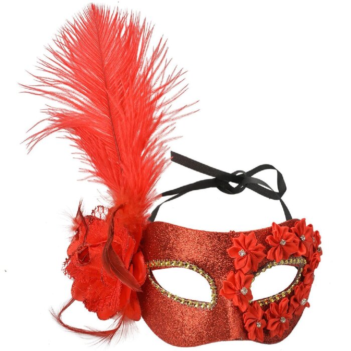 Clayre & Eef 66188 Maske Rot Gold 23x10x22 cm Polyester Maskenball