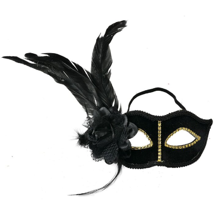 Clayre & Eef 66189 Mască Black Gold 22x9x21 cm Poliester cu pene