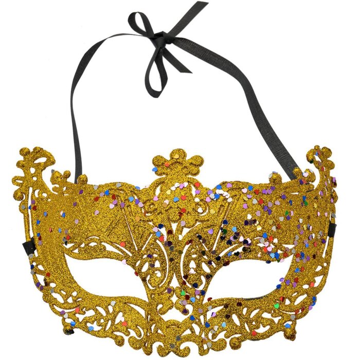 Clayre & Eef 66192 Mască de culoare aurie 18x8x11 cm Poliester Glitter Mask Ball