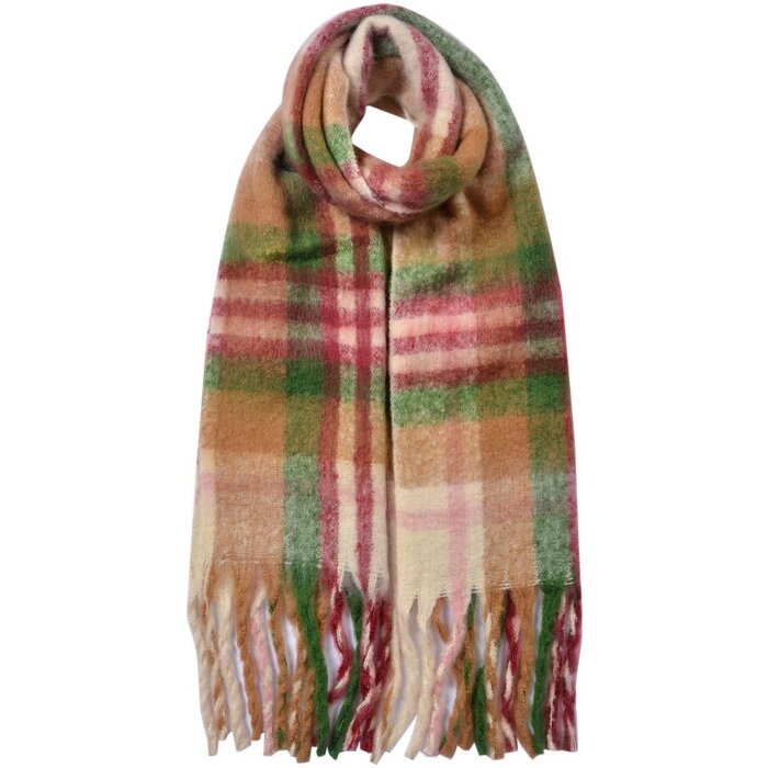 Juleeze JZSC0820GR Eșarfă Green Brown Pink Check 35x212 cm Fringes Ladies