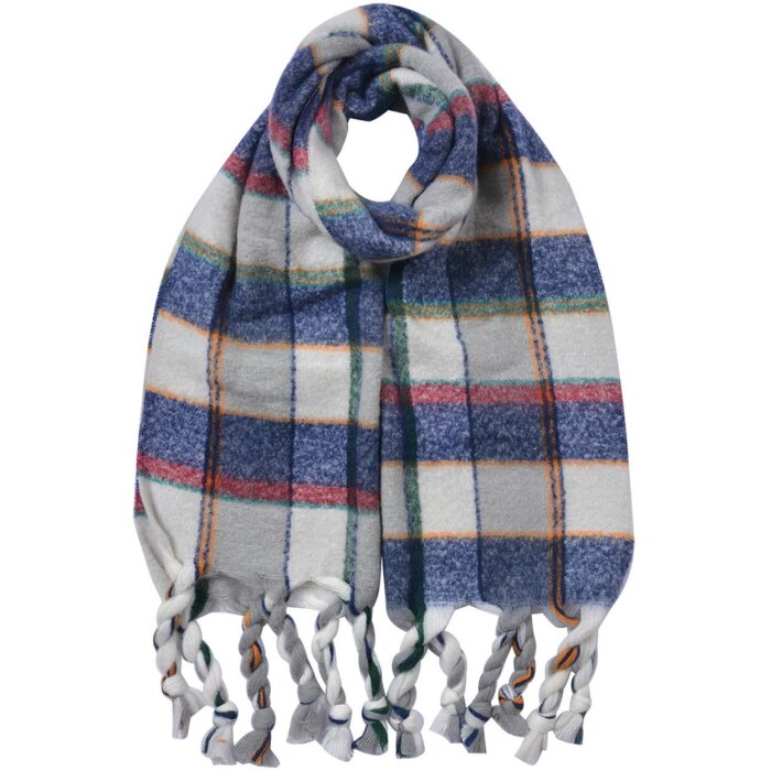 Juleeze JZSC0824BL Damen Schal Blau Grau Kariert 50x200 cm