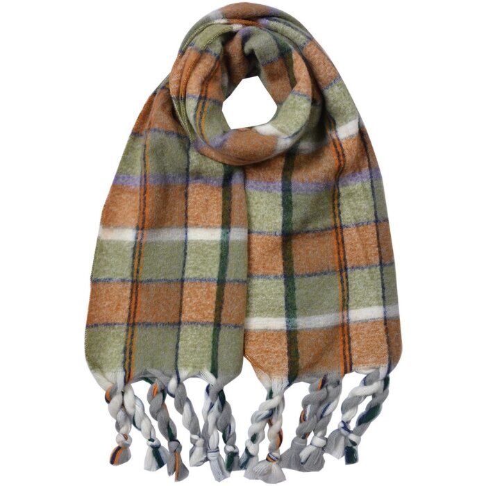 Juleeze JZSC0824GR Eșarfă verde 50x200 cm șah model franjuri sintetic