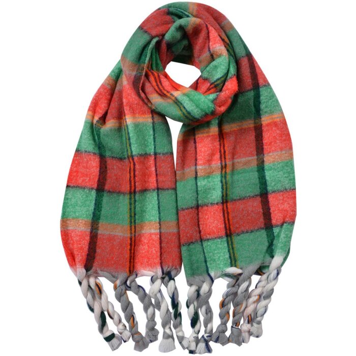 Juleeze JZSC0824R Schal Rot Grün kariert 50x200 cm mit Fransen