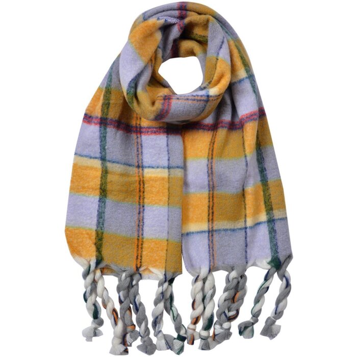 Juleeze JZSC0824Y Eșarfă în carouri galben violet 50x200 cm Ladies Fringes