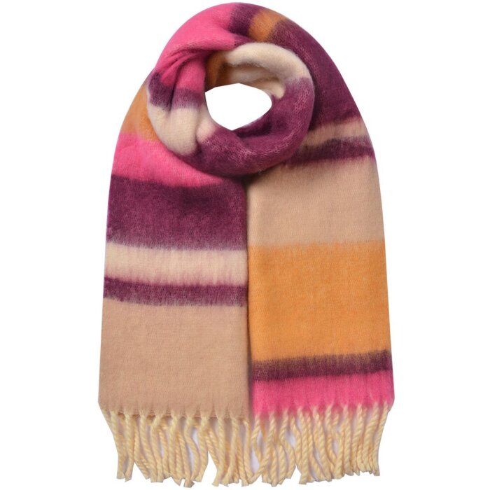 Juleeze JZSC0832Y eșarfă 37x210cm galben roșu bej roz cu franjuri