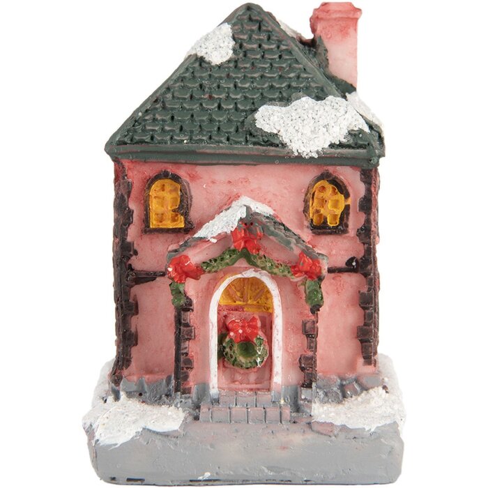 Clayre & Eef 6PR5734 Dekoration Haus mit LED Rosa Grau 4x5x6 cm